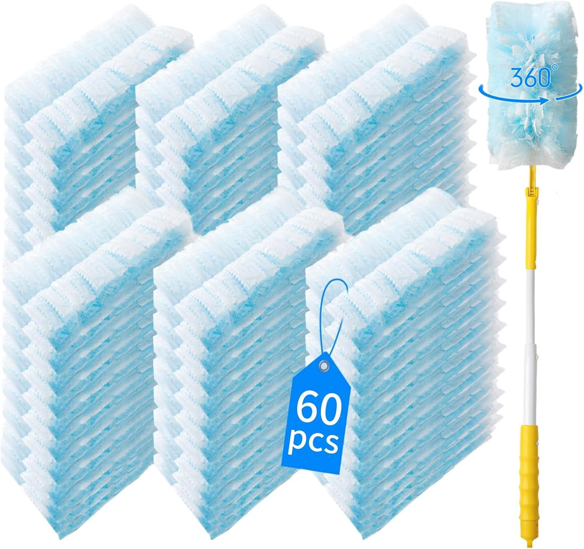 60 Count 360° Heavy Duty Duster Refills Compatible with Swiffer,Large Size-Extra Thick Disposable