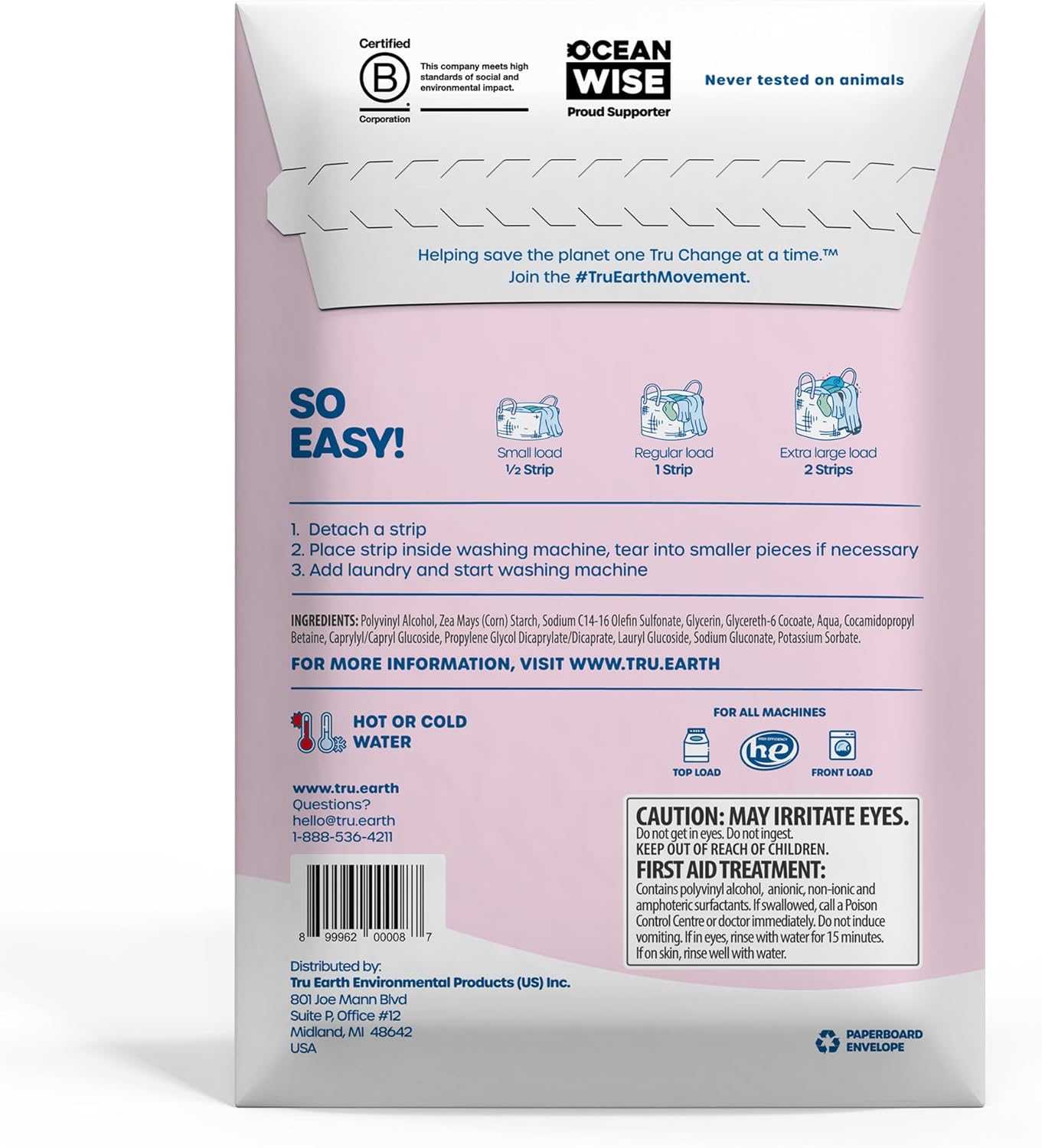 Tru Earth Hypoallergenic Baby Laundry Detergent Sheets/Strips for Sensitive Skin, 64 Count, Up to