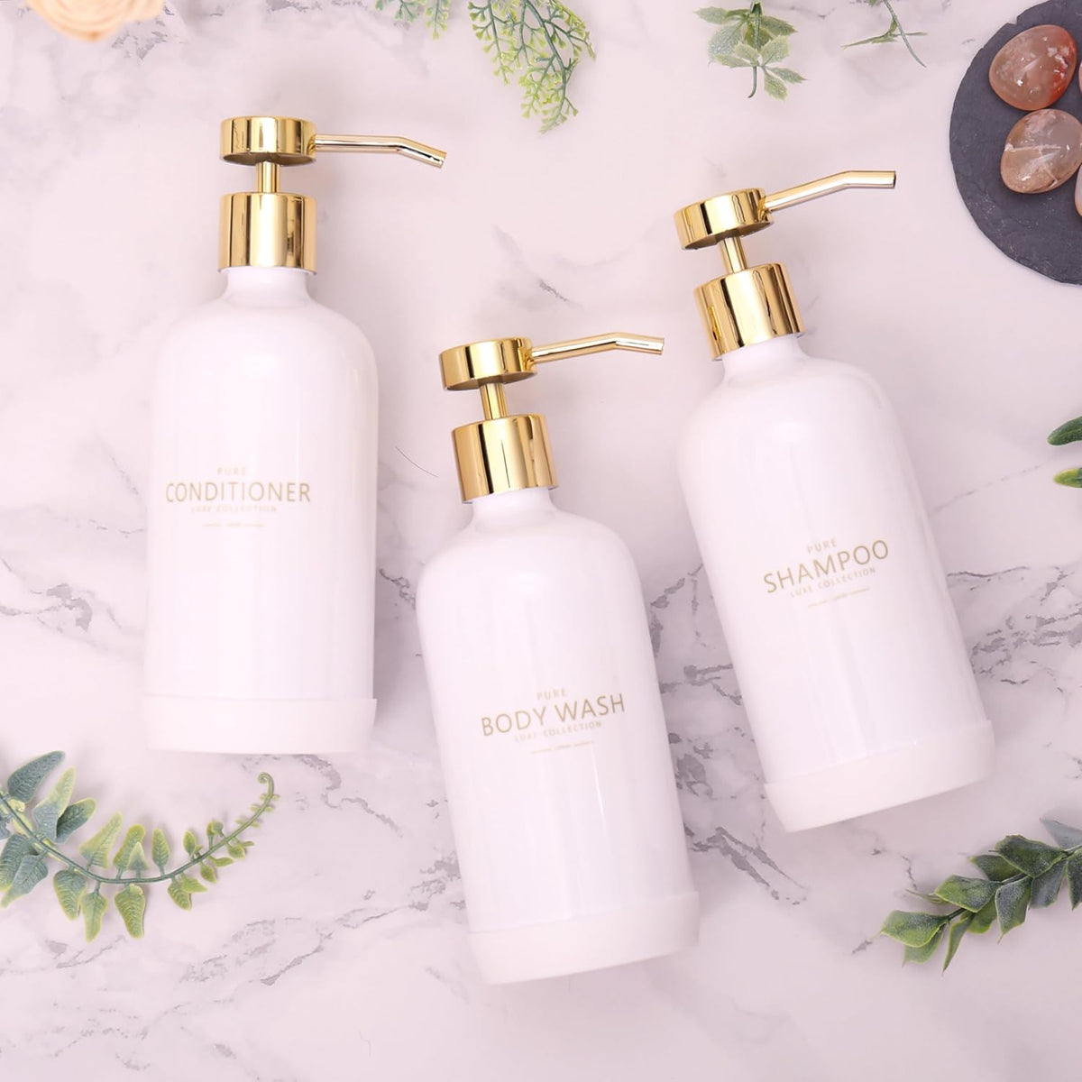 Shampoo and Conditioner Dispenser Set of 3,Refillable 20.5OZ Shampoo Bottles with Non-Slip