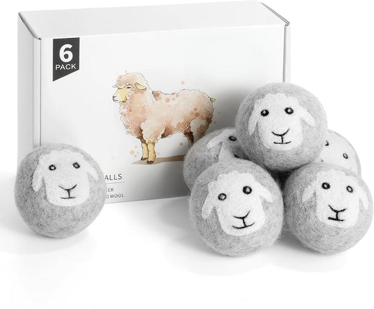 Wool Dryer Balls 6 Pack, Natural Fabric Softener, Dryer Balls Laundry Reusable, Reduces Clothing