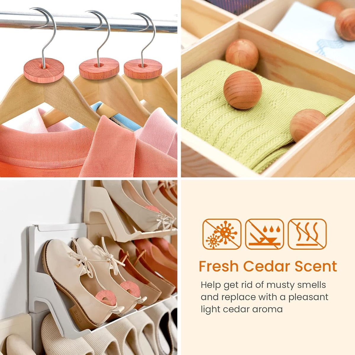 Homode Cedar Chips and Bags, Fresh Cedar Wood Rings and Sachets for Clothes and Shoes Storage