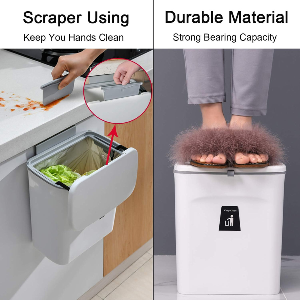 Tiyafuro 2.4 Gallon Kitchen Compost Bin for Counter Top or Under Sink, Hanging Small Trash Can with