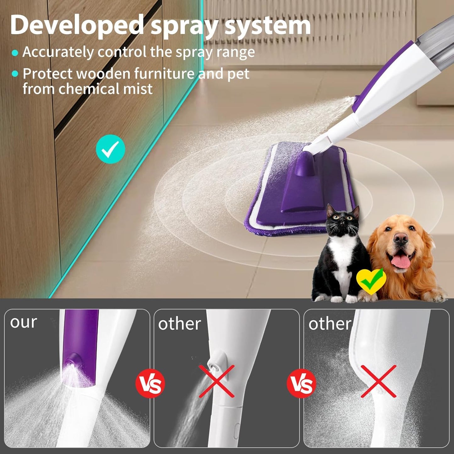 Spray Mops for Floor Cleaning Floor Mop with a Refillable Spray Bottle and 3 Washable Microfiber