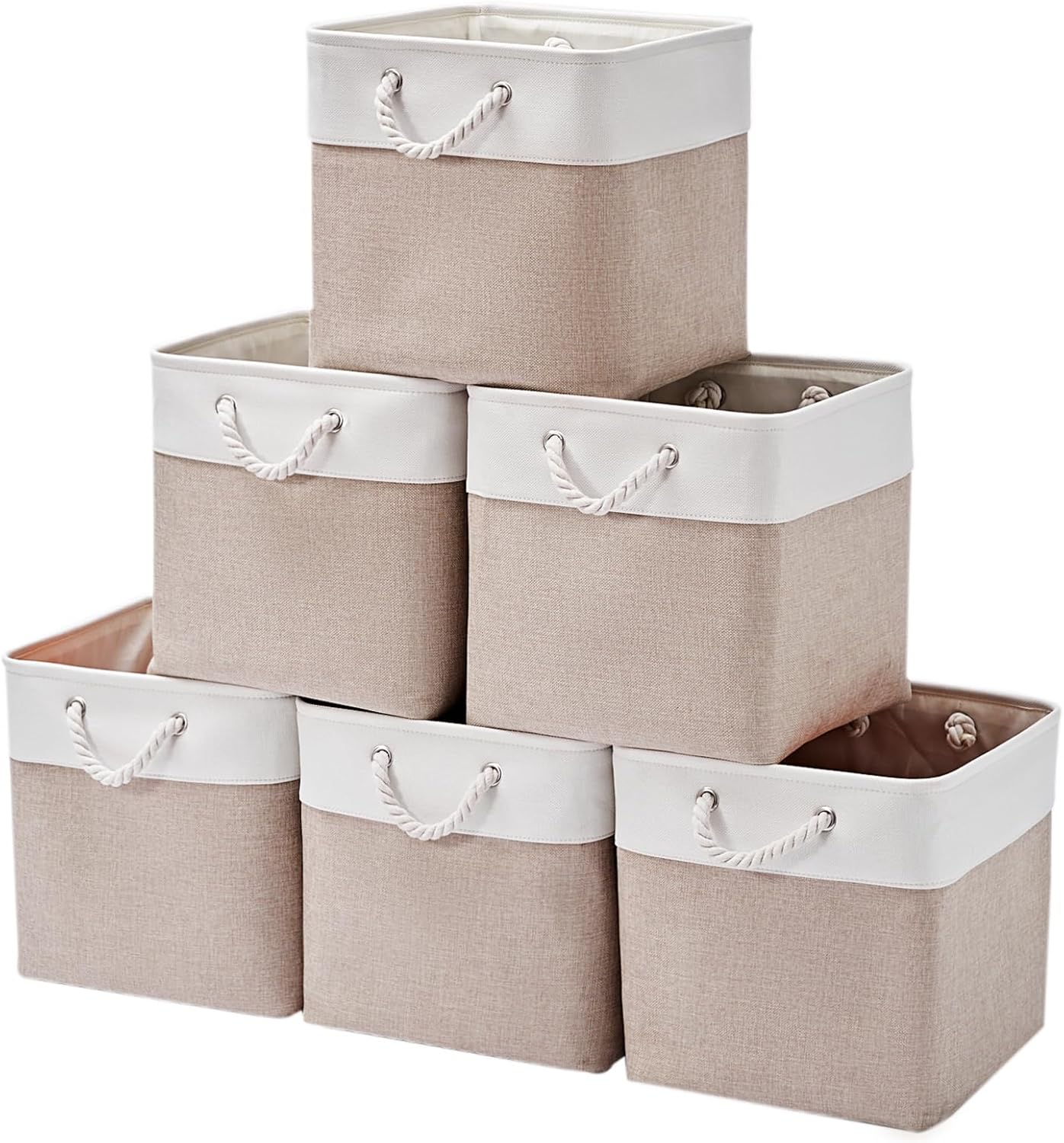 12 x 12 Inch Cube Storage Bins, 6 Pack Large Collapsible Fabric Storage Bin with Ropes, Foldable