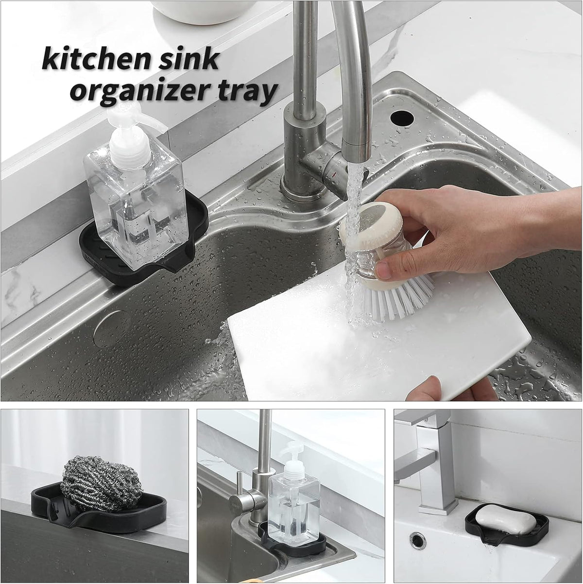 Silicone Bathroom Soap Dishes with Drain Spout-Bathroom and Kitchen Sink Organizer,Sponge