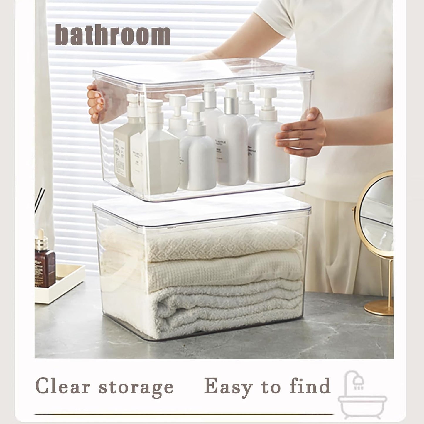 Clear plastic storage bins with LIDS-4packs,storage containers for snacks, cosmetics, books, dog