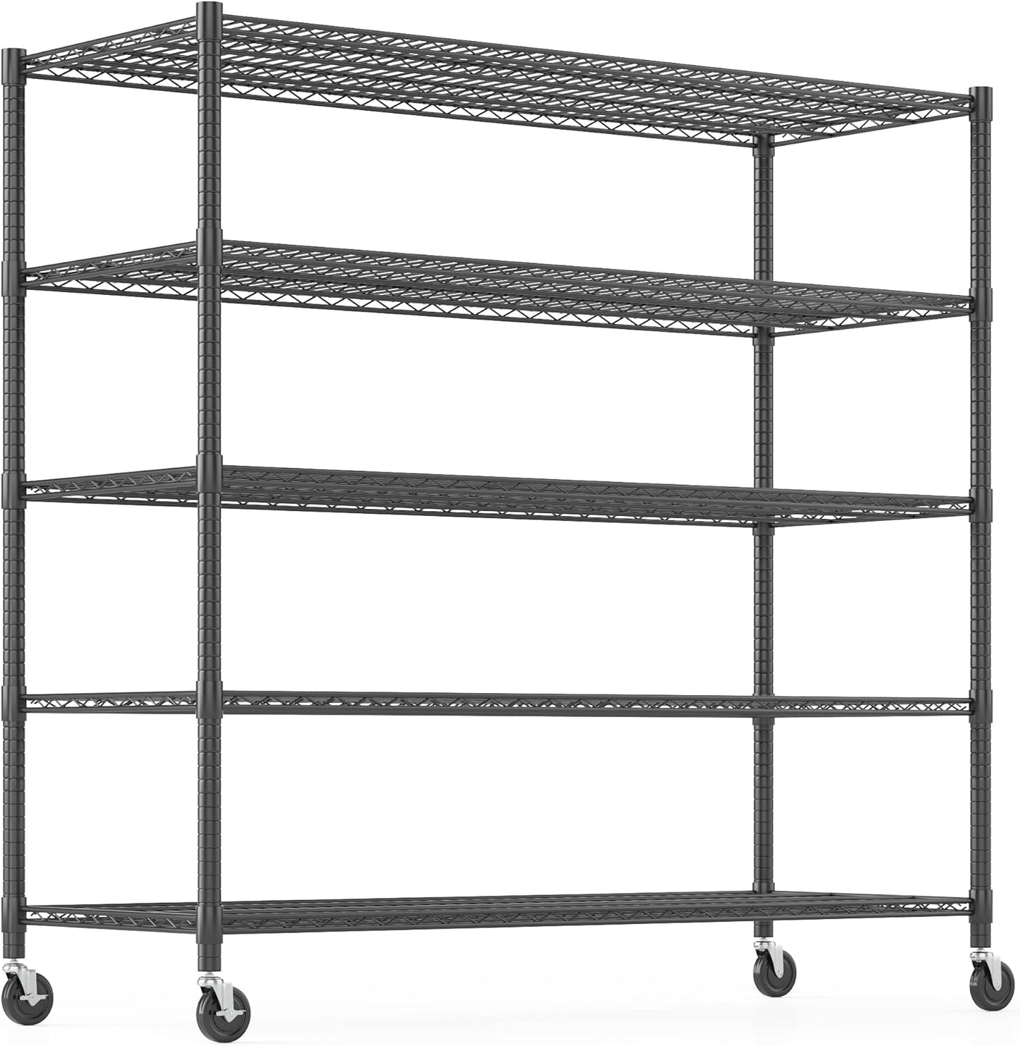 Himimi Storage Shelves with Wheels, 5-Tier Heavy Duty Steel Wire Rack Storage Shelving, Adjustable