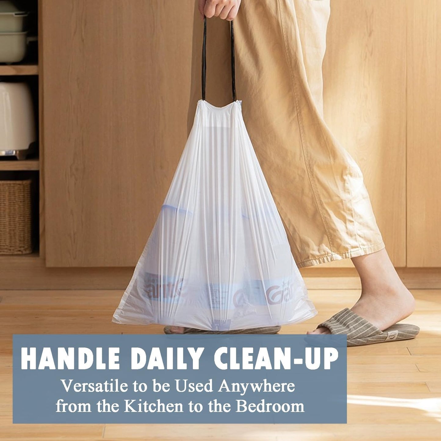 Small Trash Bags 4 Gallon - 57 Count Drawstring 4 Gallon Trash Bag, Pre-separated Small Garbage