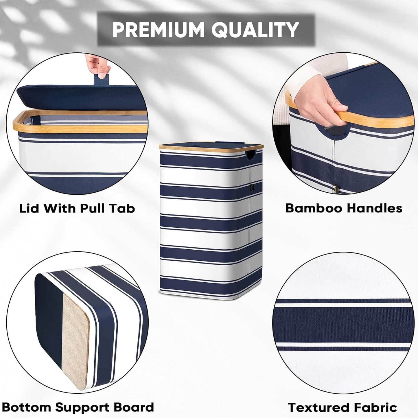 BALEINE Laundry Hamper with Lid, Tall Laundry Baskets with Bamboo Pull Handles, Large Laundry Bin