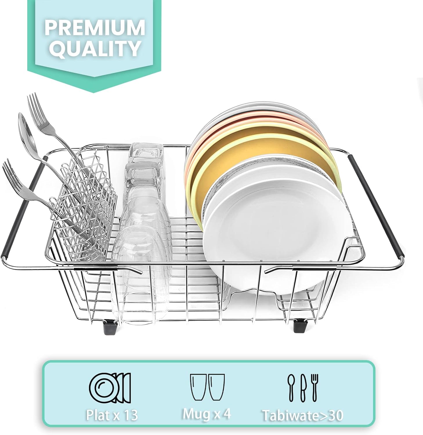Sink Dish Drainer Rack, Expandable 304 Stainless Steel Dish Drying Rack Organizer with Stainless