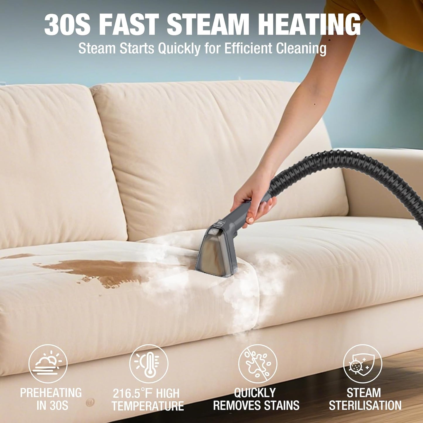 WORKPRO Steam Portable Carpet and Upholstery Cleaner, 16KPa Upholstery Cleaner Machine with Steam &