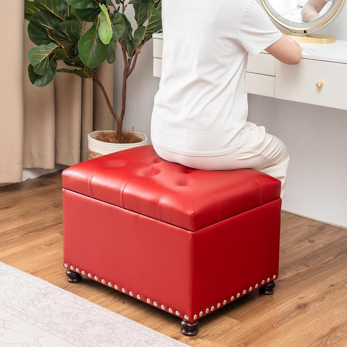 Joveco Leather Storage Ottoman, 24" Rectangle Square Bench Foot Rest Stool for Bedroom Living Room