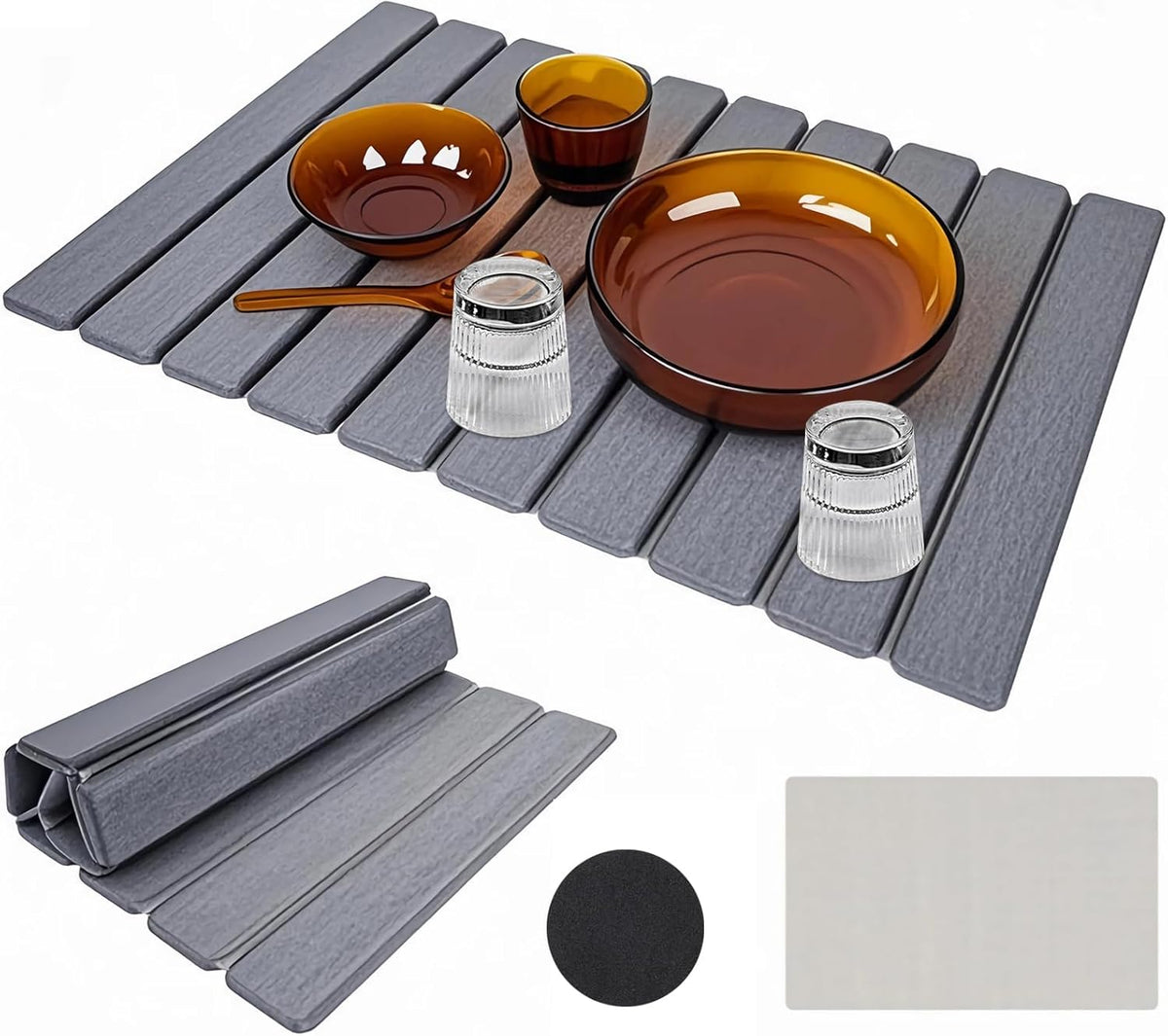 Large Diatomite Kitchen Counter Drying Mat – 24”x16”, Aesthetic Stone Mat for Dishes, Roll-Up