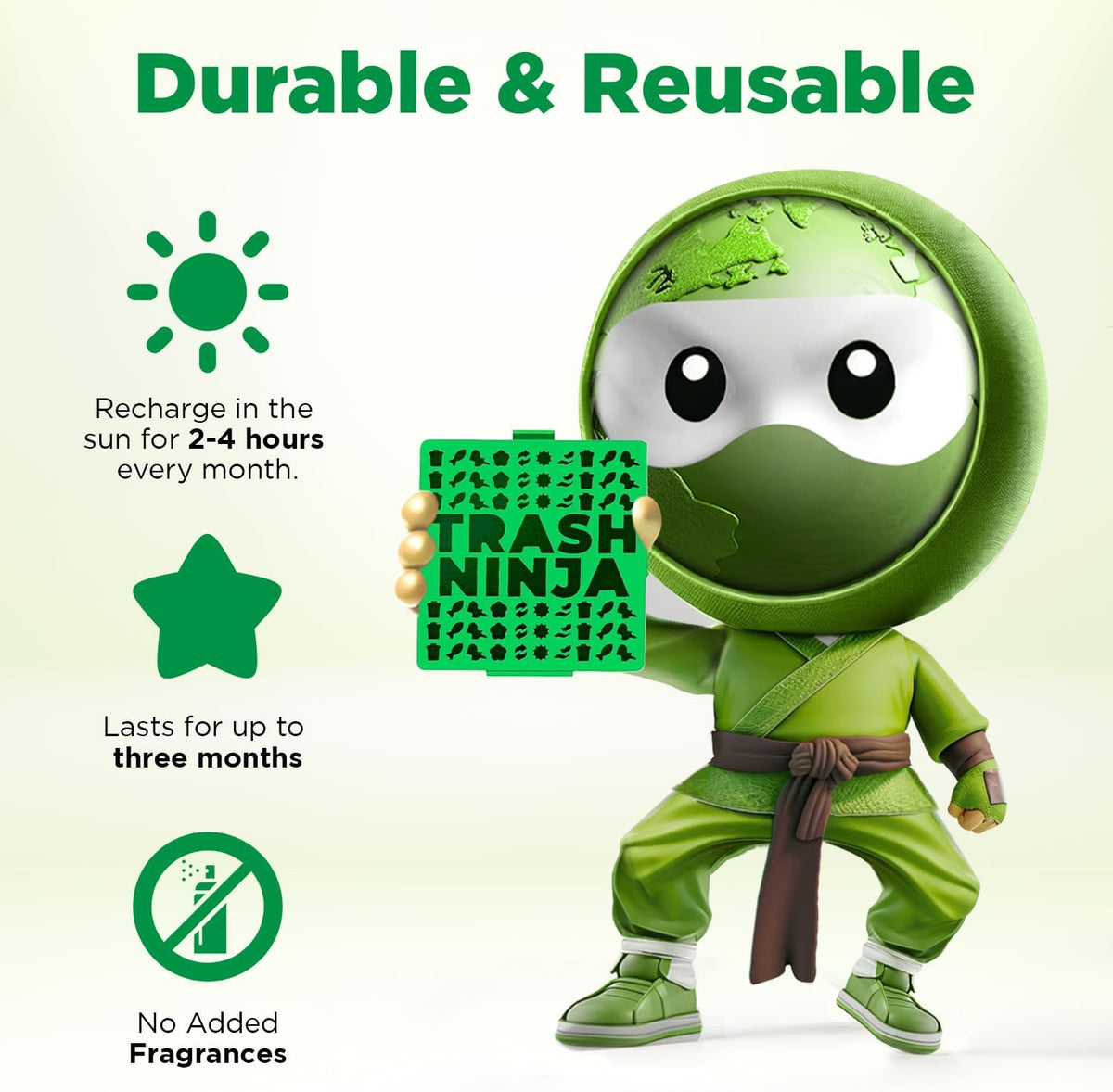Trash Ninja Trash Can Deodorizer and Odor Eliminator (2 Pack) for Indoor Trash Cans Up to 10