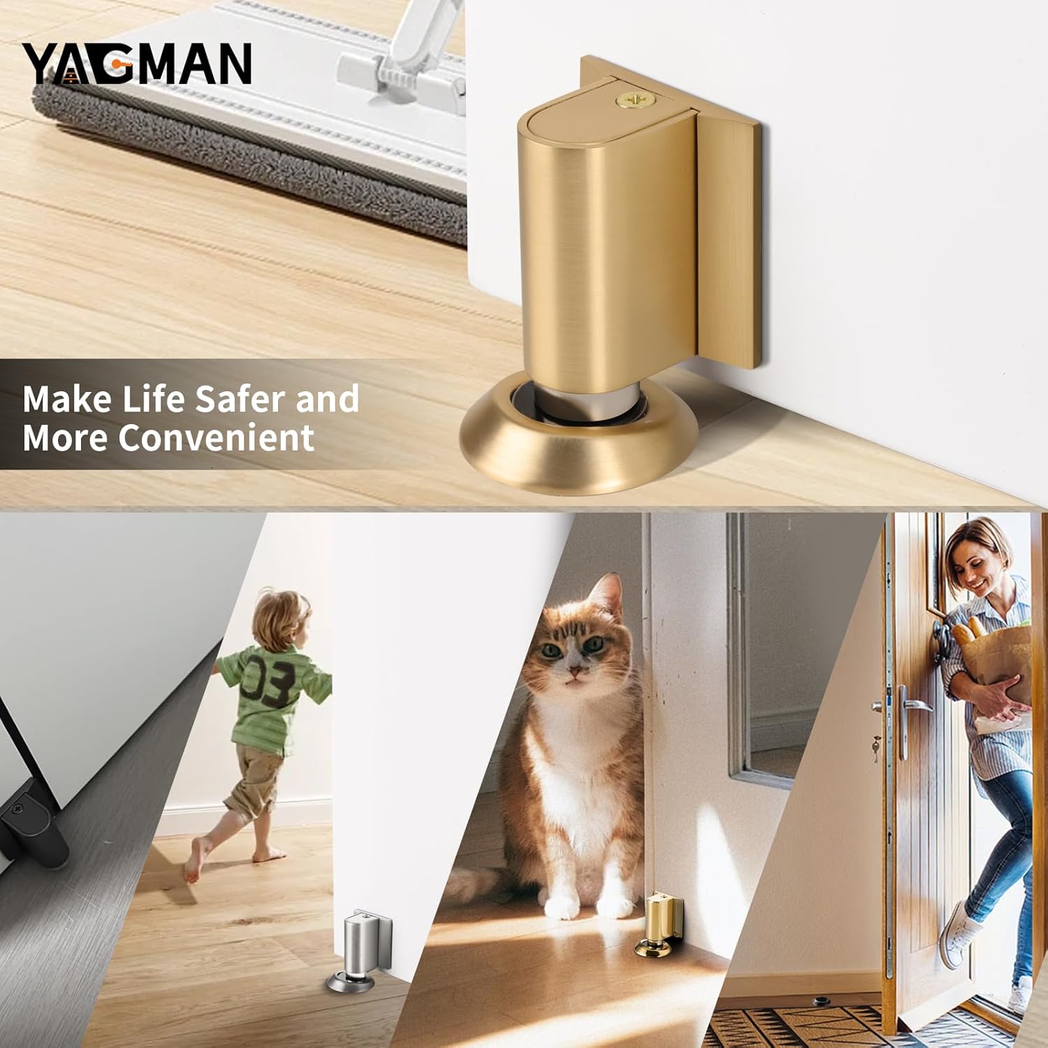 1 Pack Magnetic Door Stoppers Retractable Bottom of Door Holder No Drilling Mount Floor Door Stop