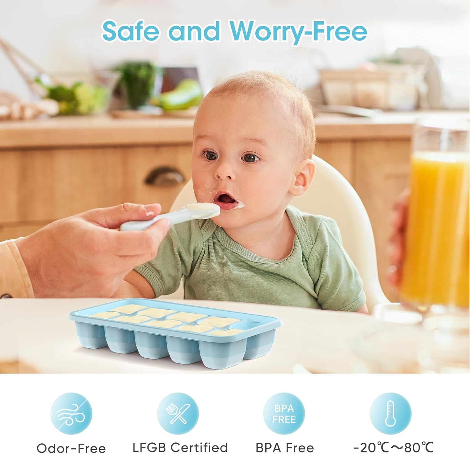 DOQAUS Ice Cube Tray with Lid and Bin, 4 Pack Silicone Plastic Ice Cubes Trays for Freezer with