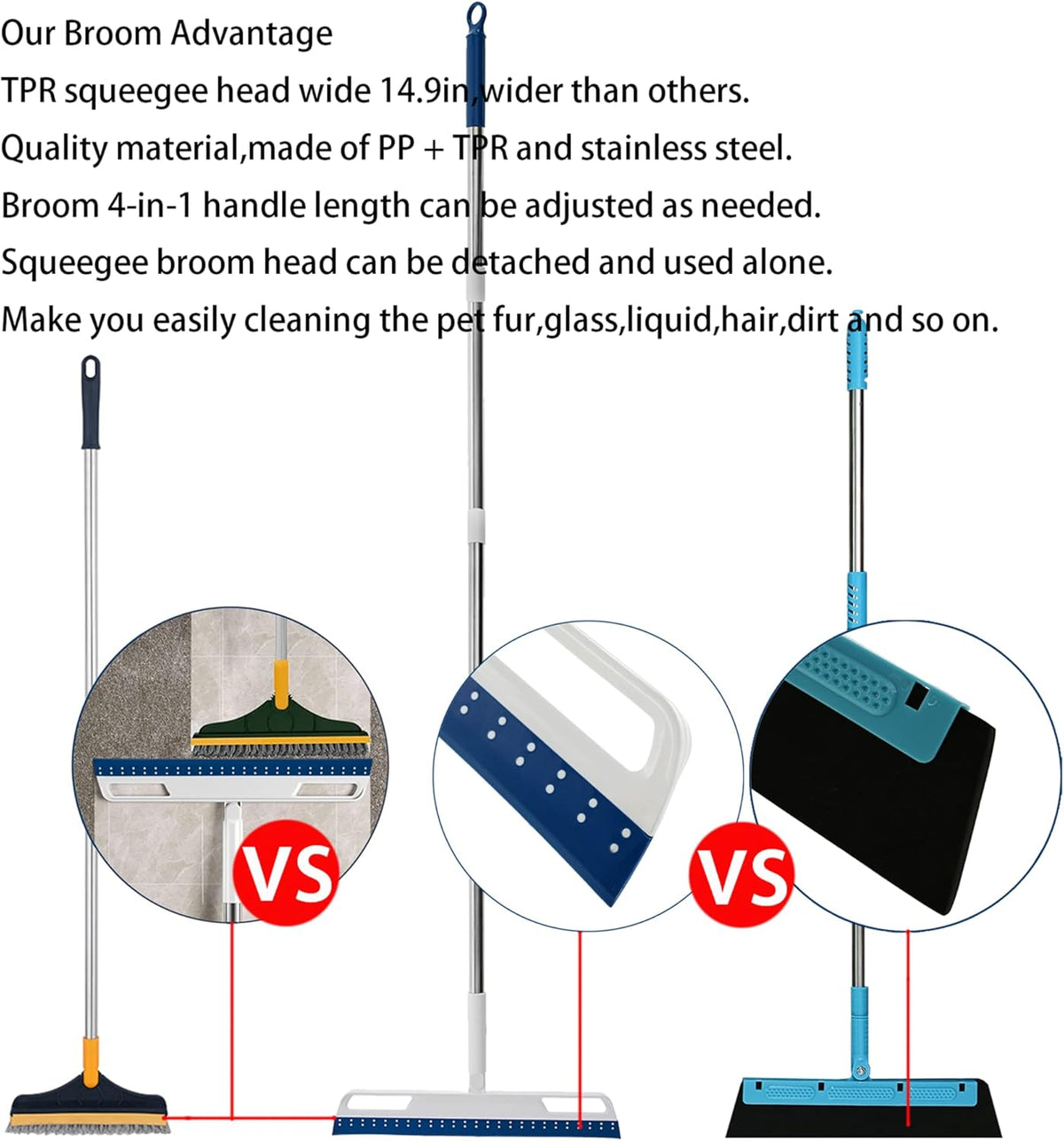 Multifunction Magic Air Broom, Silicone Broom with 56" Long Handle, 4 in 1 Rubber Squeegee Sweeper