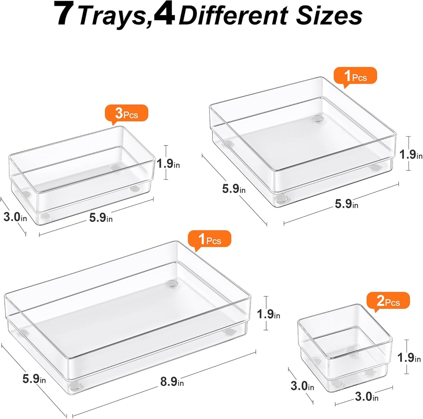 SMARTAKE 7-Piece Drawer Organizer with Non-Slip Silicone Pads, 4-Size Desk Drawer Organizer Trays