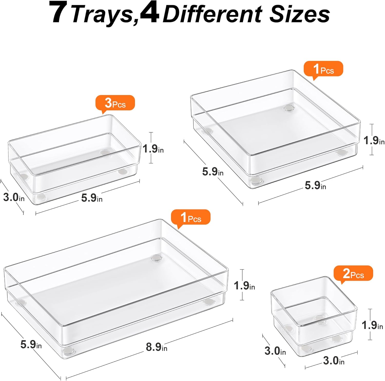 SMARTAKE 7-Piece Drawer Organizer with Non-Slip Silicone Pads, 4-Size Desk Drawer Organizer Trays