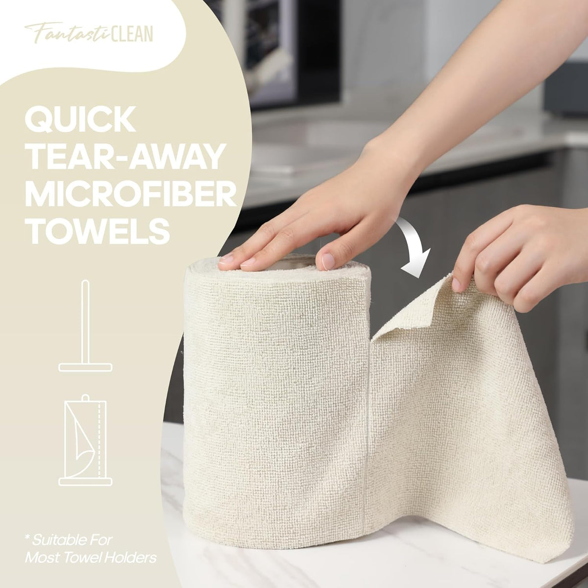Fantasticlean Microfiber Cleaning Cloth Roll -60 Pack, Tear Away Paperless Towels, 8" x 8"
