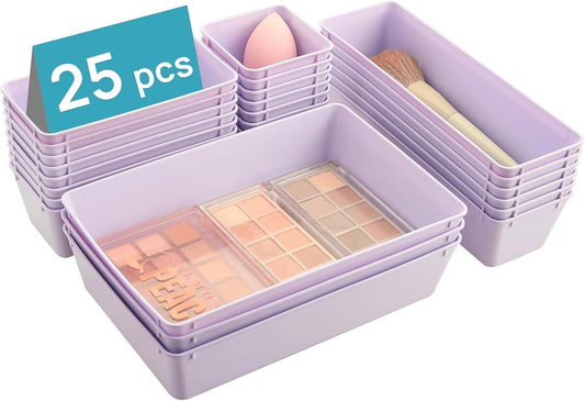 Vtopmart 25 PCS Plastic Drawer Organizers Set, 4-Size Versatile Bathroom and Vanity Drawer