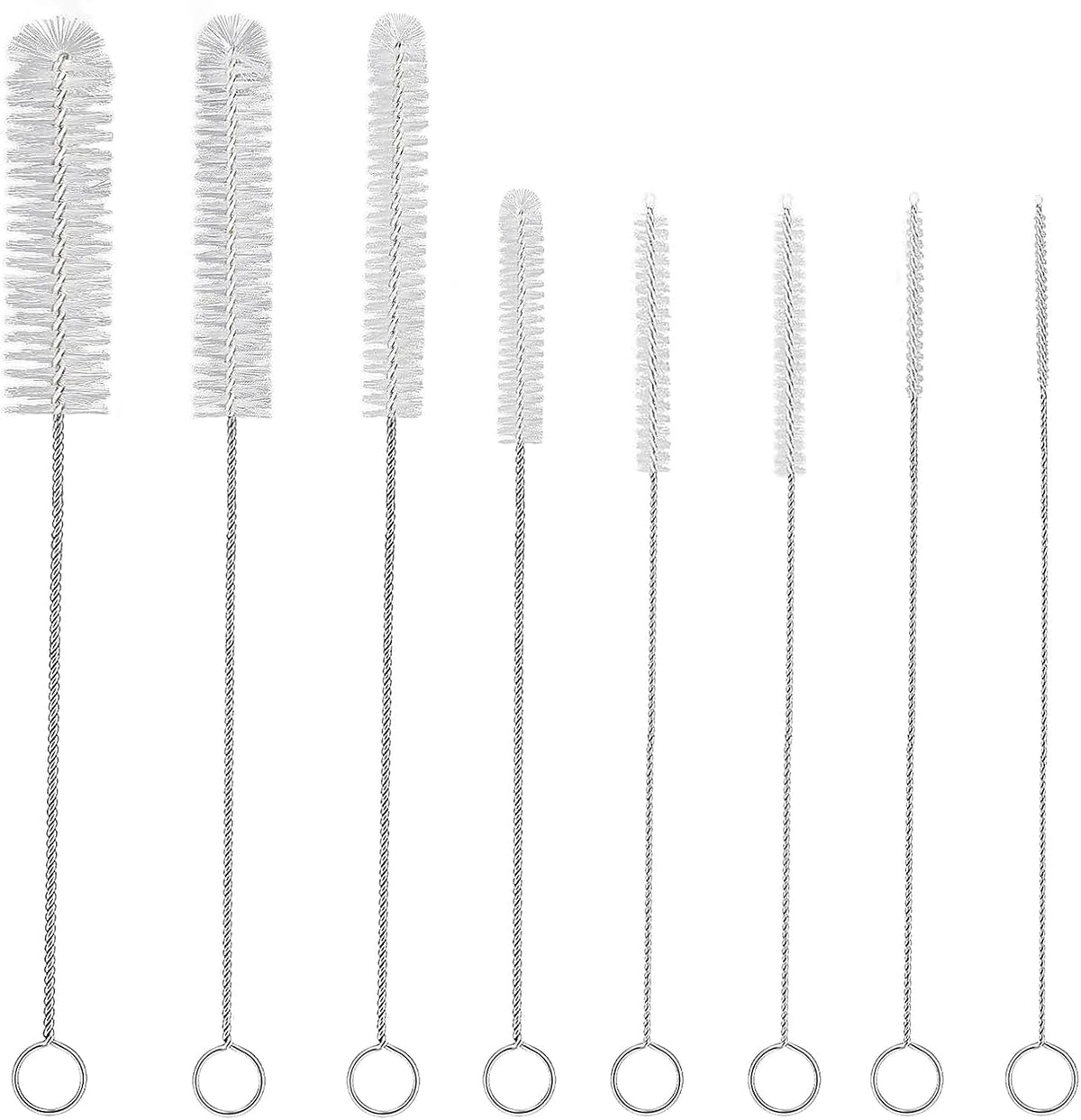 8 Pack Straw Brush Cleaner with Different Diameters (3mm-30mm) - 12" Long Nylon Brush for Water