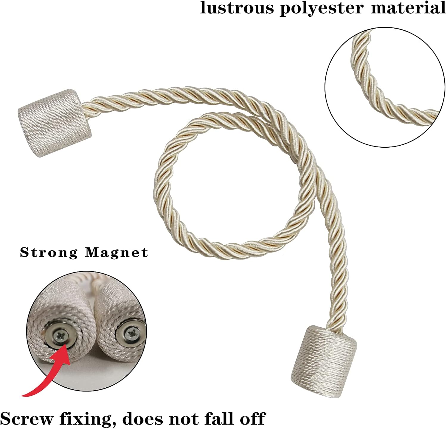6 Pack Beige Strong Magnetic Curtain Tiebacks Outdoor Elegant Decorative Tie Backs Modern Rope