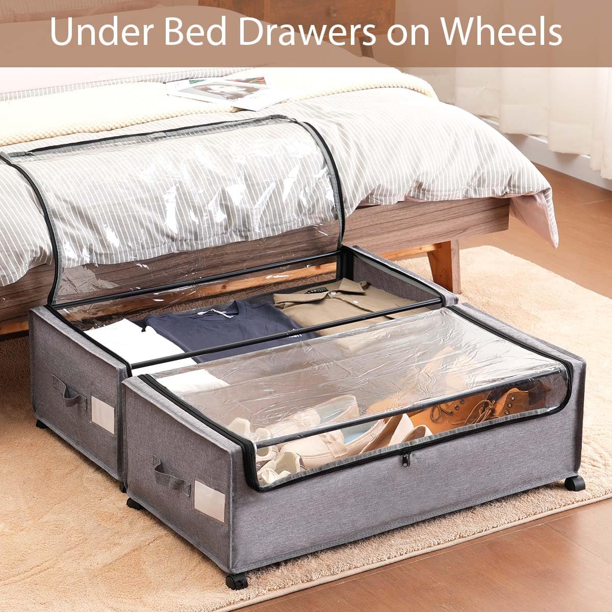 Under Bed Storage with Wheels, Under The Bed Storage Drawers On Wheels, Rolling Underbed Drawers