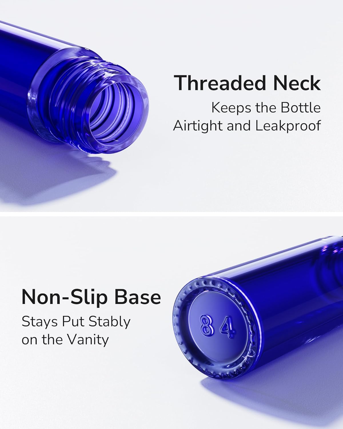 ULG Essential Oil Roller Bottles 48 Pack 10ml Cobalt Blue Glass Empty Bottles with Stainless Steel
