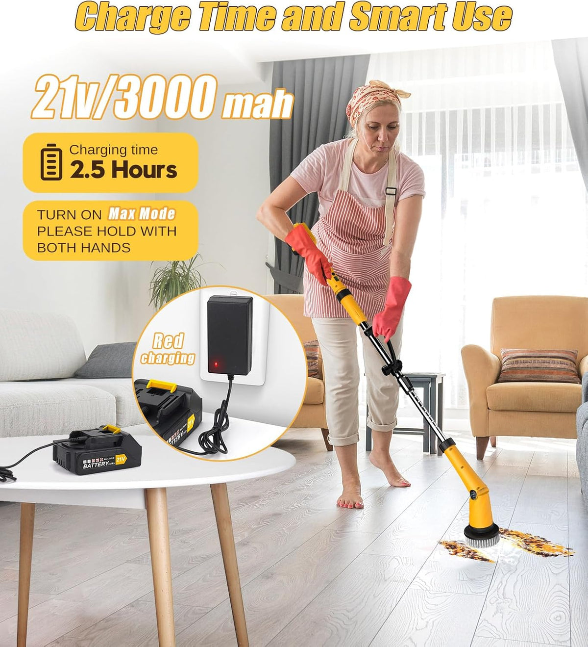 Qimedo Electric Spin Scrubber Extra Large Brush Q3,6000 mAh Best Battery Power Scrubber for