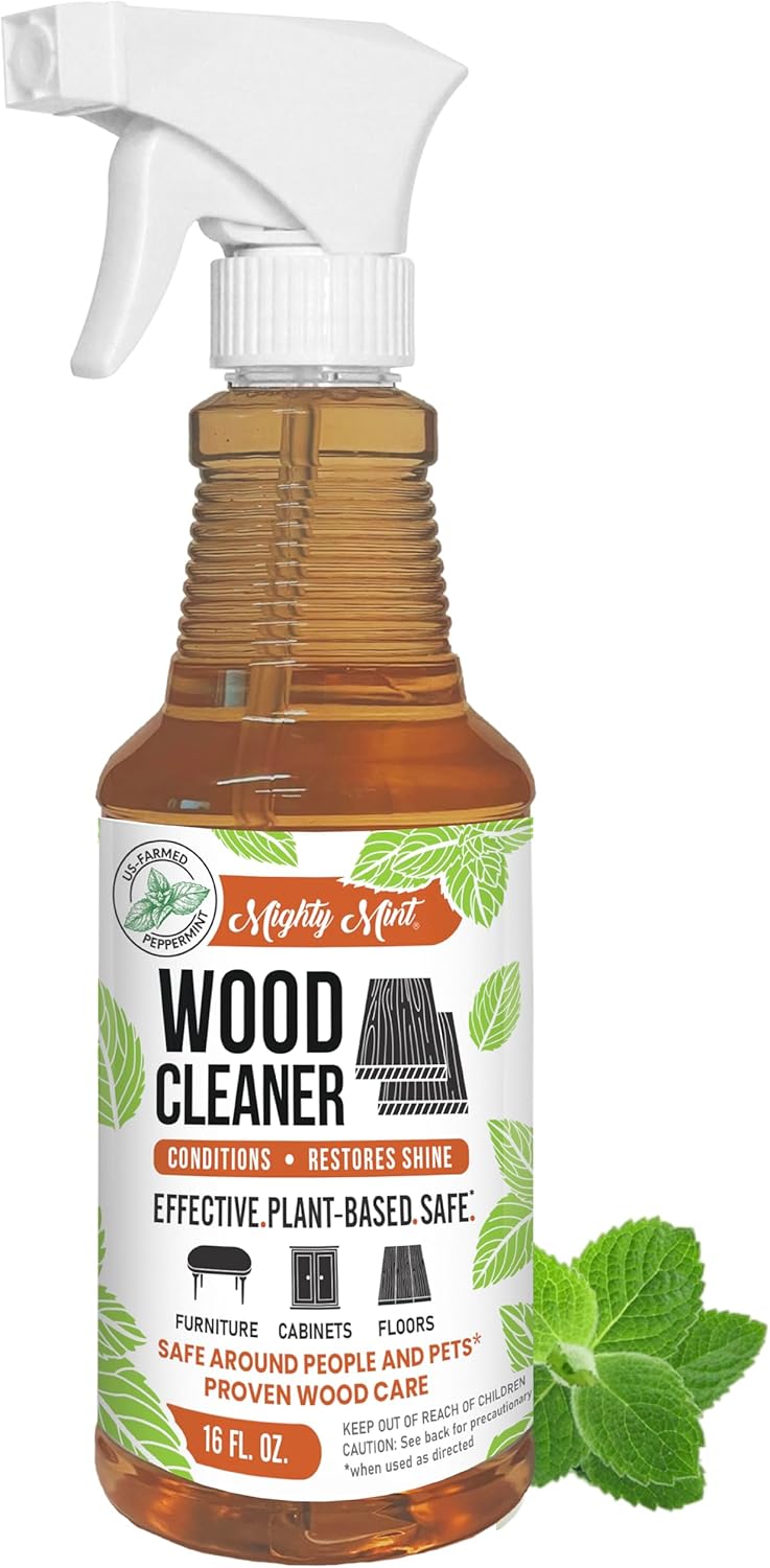 Mighty Mint Wood Cleaner and Conditioner, Spray Cleans and Renews Wood, Natural Peppermint Scent