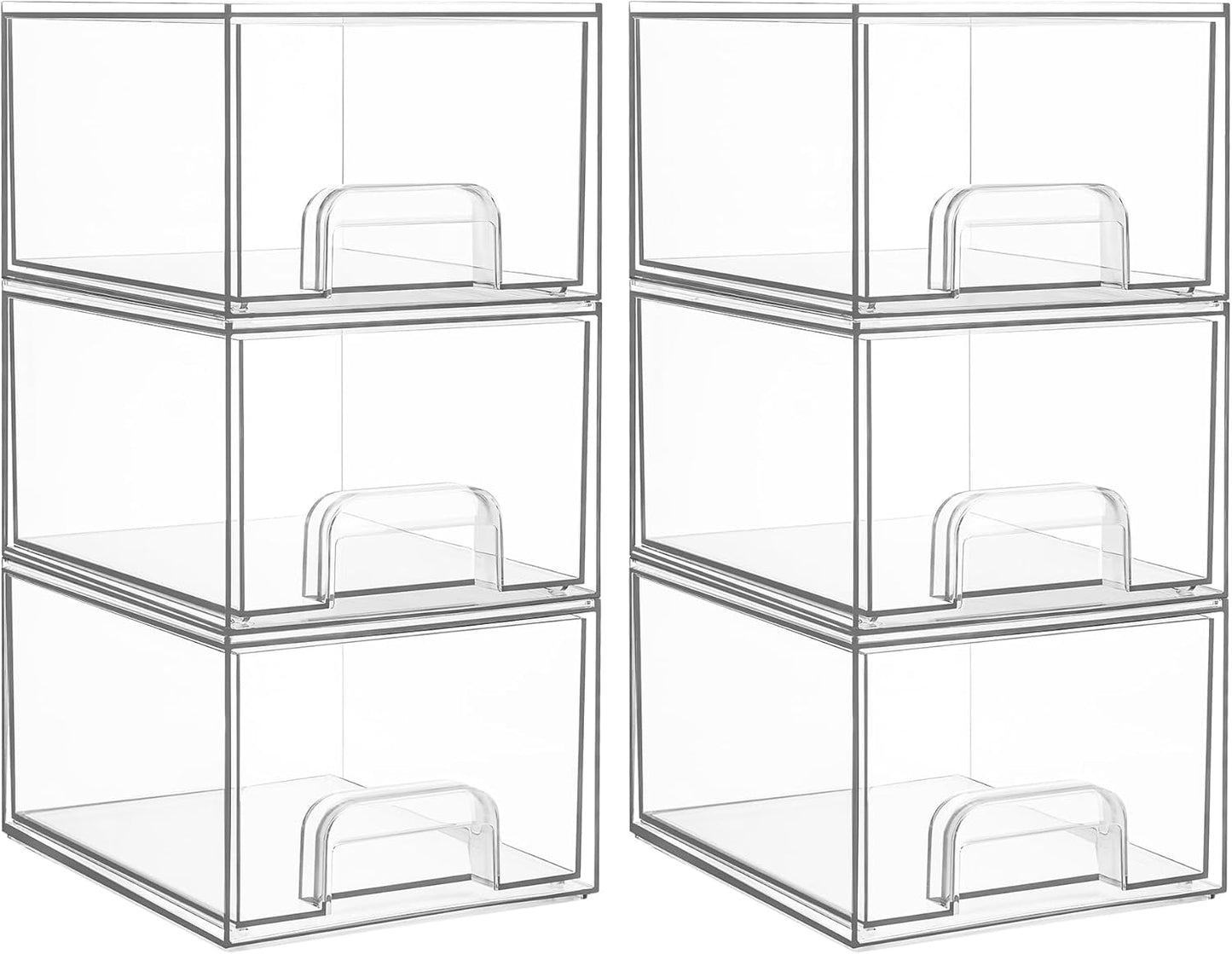 Vtopmart 6 Pack Clear Stackable Storage Drawers, 4.4'' Tall Acrylic Bathroom Makeup