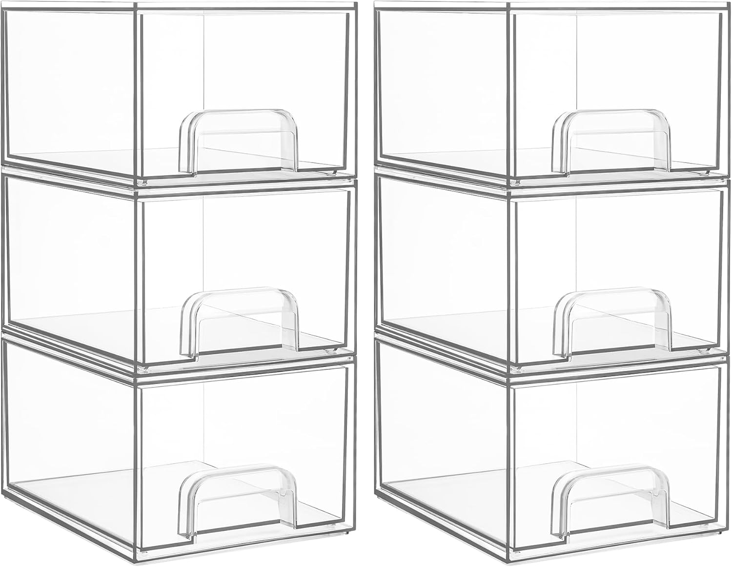 Vtopmart 6 Pack Clear Stackable Storage Drawers, 4.4'' Tall Acrylic Bathroom Makeup