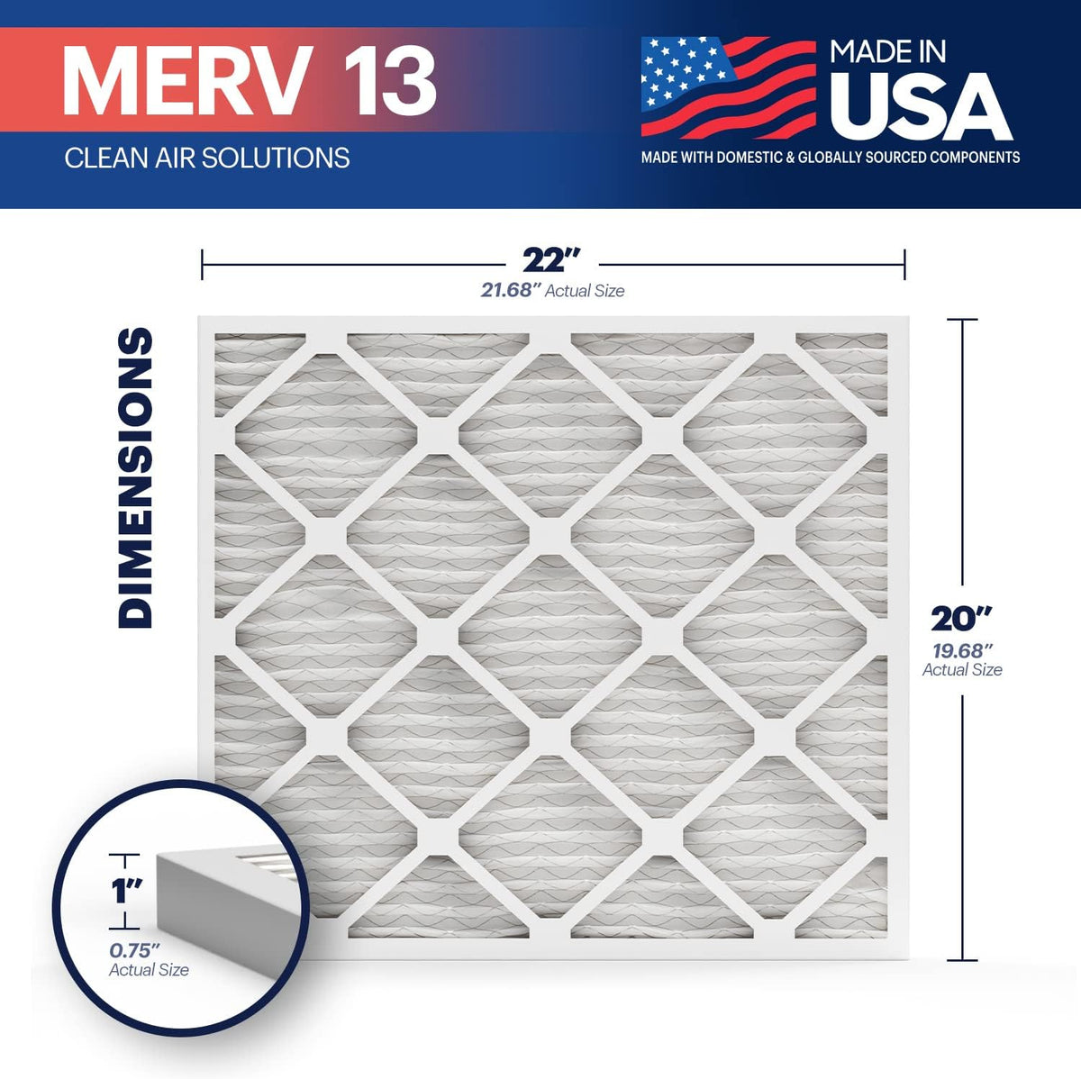 BNX TruFilter 20x22x1 Air Filter MERV 13 (4-Pack) - MADE IN USA - Electrostatic Pleated Air