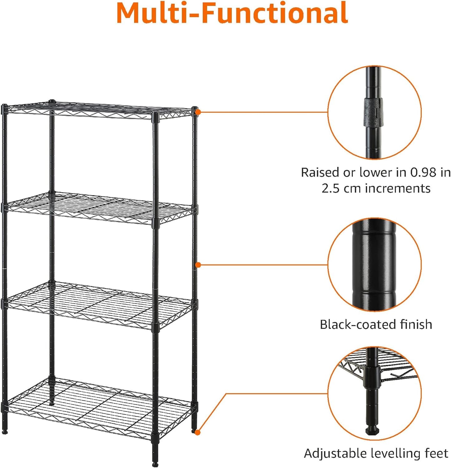 Amazon Basics 4-Shelf Steel Wire Storage Rack, Adjustable, Sturdy, Easy Assembly, 13.4 D x 23.2 W x