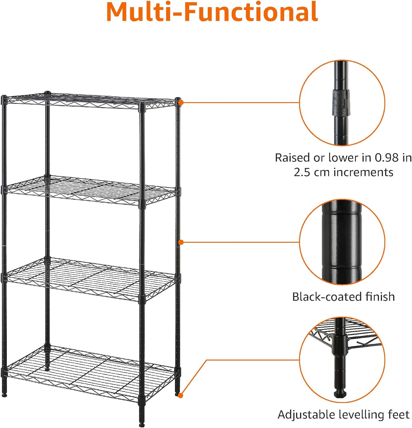 Amazon Basics 4-Shelf Steel Wire Storage Rack, Adjustable, Sturdy, Easy Assembly, 13.4 D x 23.2 W x