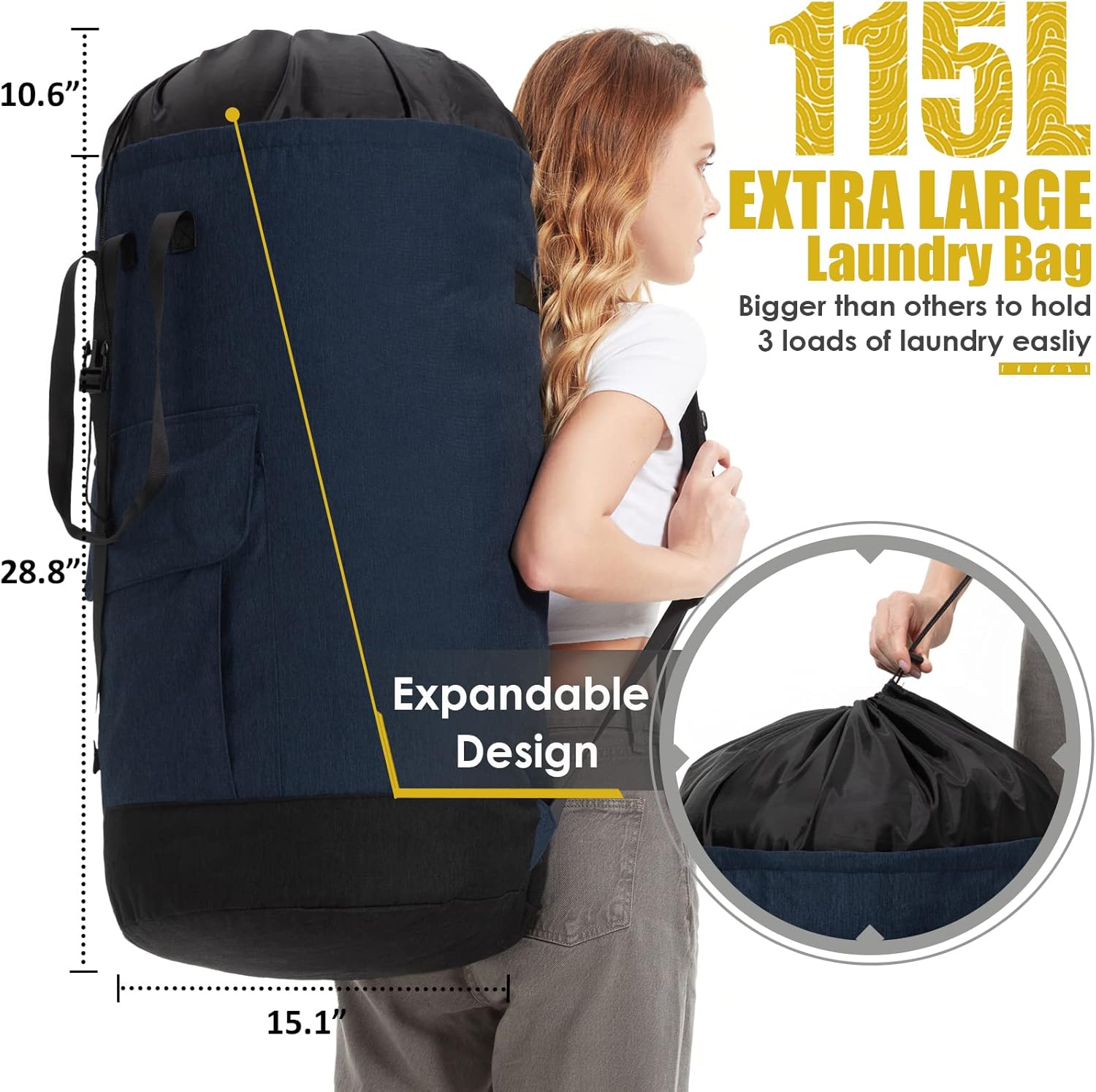 Laundry Bag Backpack Extra Large, Heavy Duty Laundry Bag With Straps, College Dorm Room Essentials