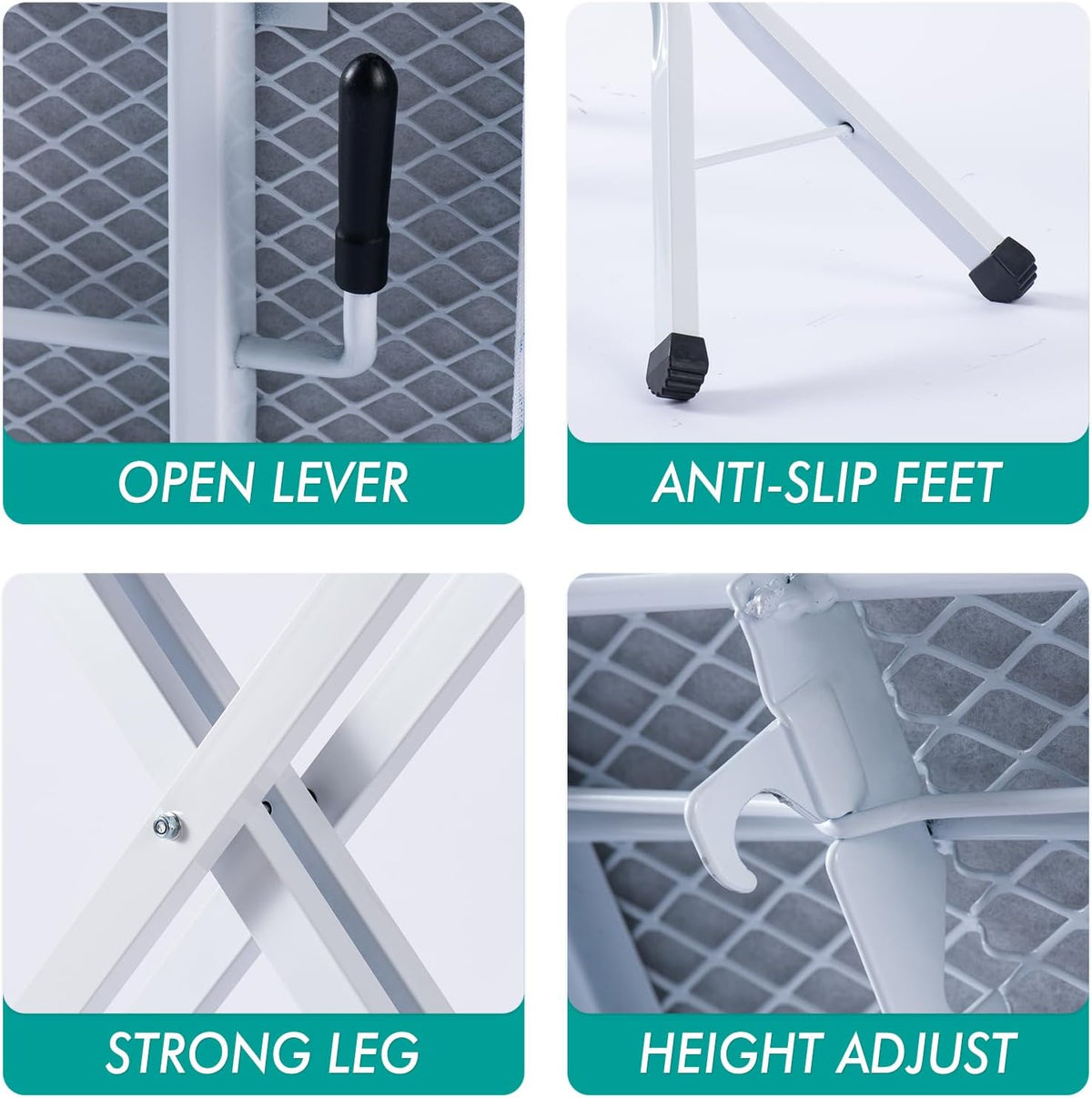 Ironing Board, Heat Resistant Cover Iron Board with Steam Rest, Non-Slip Foldable Ironing Stand.