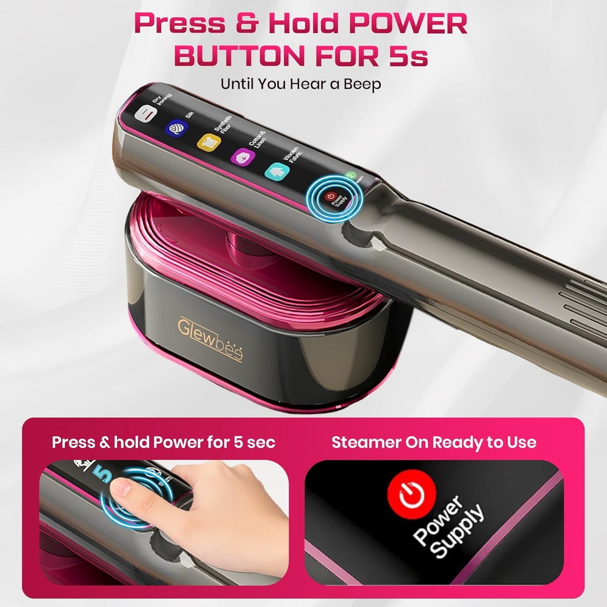 Portable Clothes Steamer, 1200W Touch Screen Handheld Steamer for Clothes, 1s Powerful Wrinkle