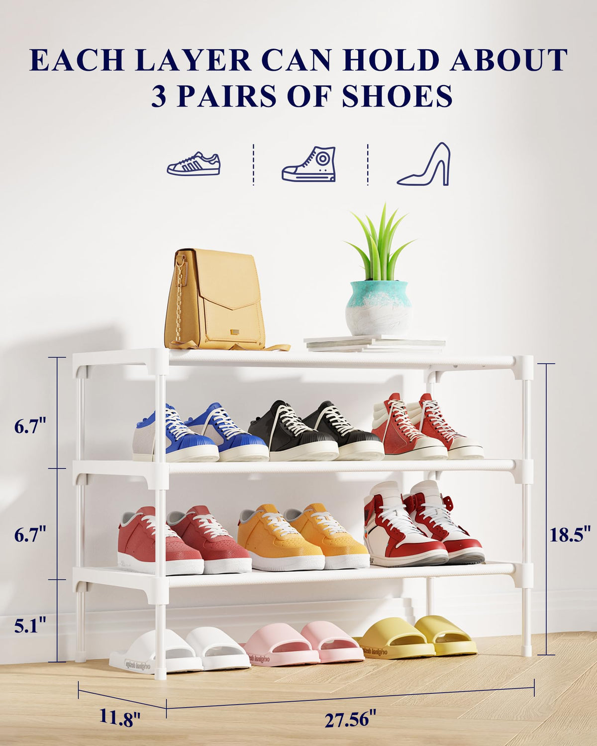 Kitsure Shoe Rack - Non-Woven Shoe Rack Shelf, Shoe Organizer for Closet, Entryway, Garage &