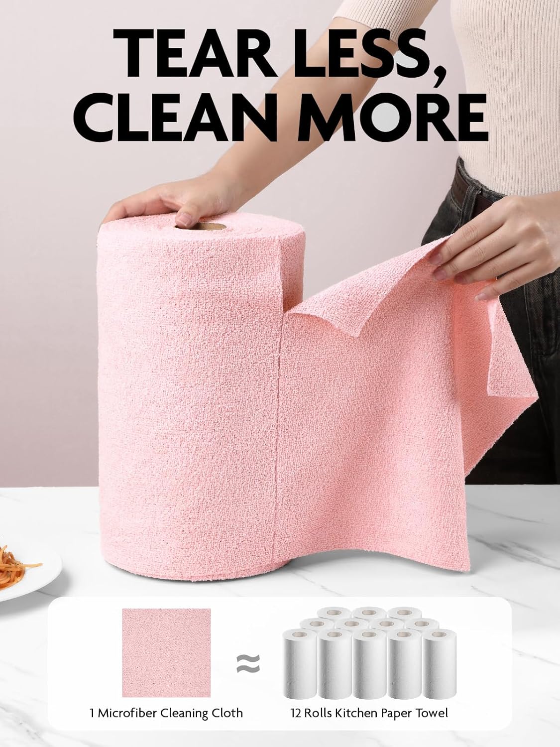 Fantasticlean Microfiber Cleaning Cloth Roll -75 Pack, Tear Away Microfiber Towels, 12" x 12"