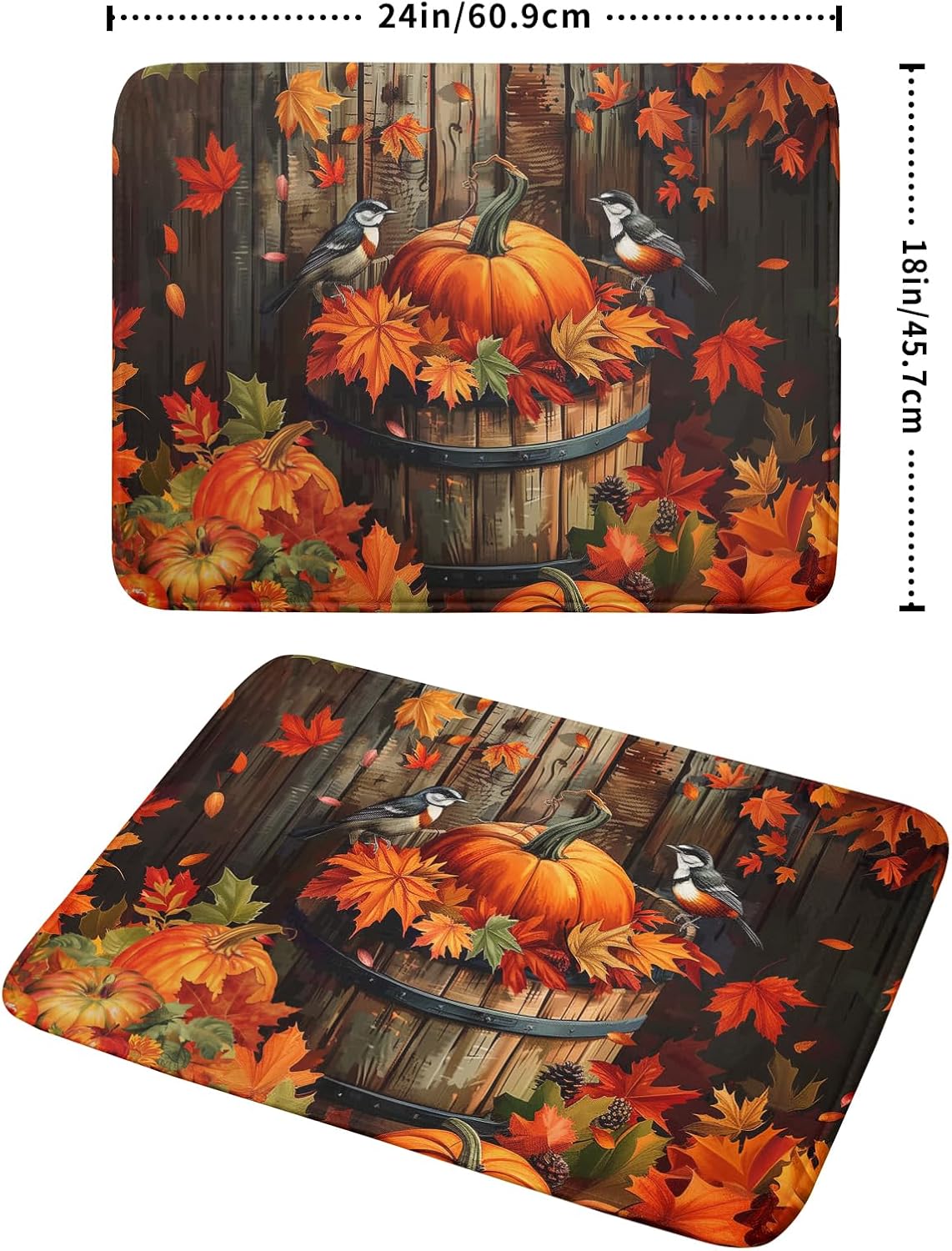 Fall Pumpkin Dish Drying Mat for Kitchen Counter 18x24 Inch Autumn Maple Leaves Microfiber Drying