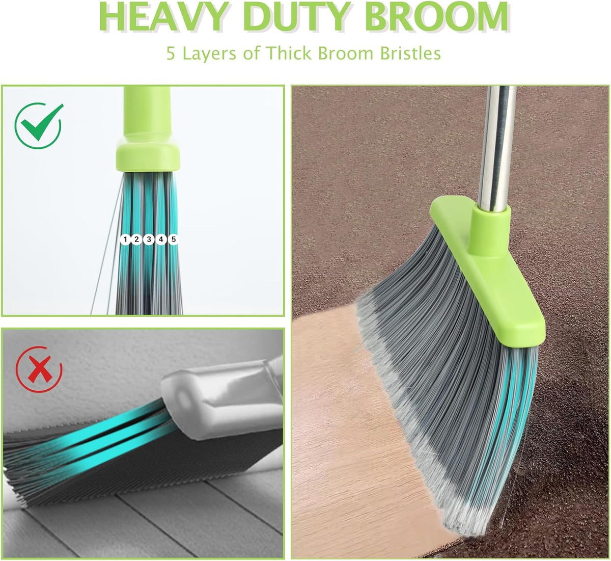 Broom and Dustpan Set, Dustpans with Broom Combo for Home, Heavy Dust Broom and Dustpan Combo, Long