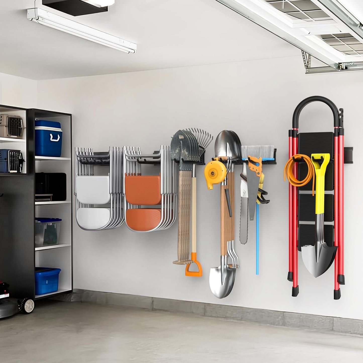 WALMANN Wall Mounted Garden Tool Organizer for Garage, Heavy Duty Folding Chair Storage Rack