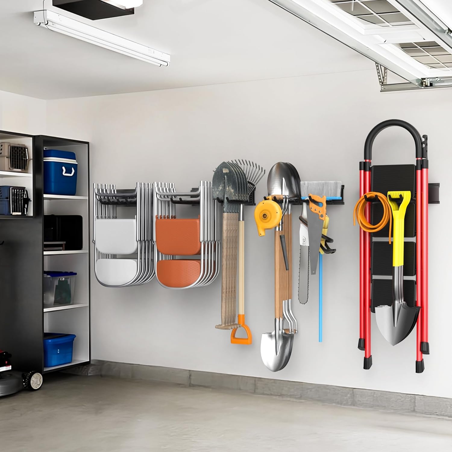 WALMANN Wall Mounted Garden Tool Organizer for Garage, Heavy Duty Folding Chair Storage Rack