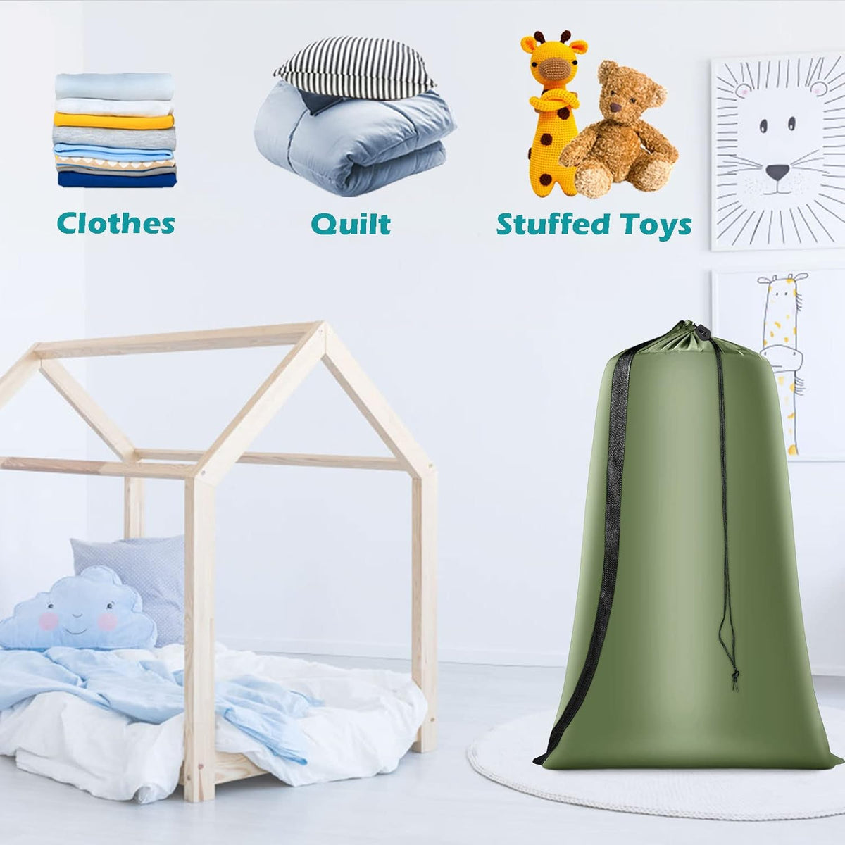 Heavy Duty Laundry Bag 2 Pack XL Nylon Laundry Bags with Straps, Washable Large Dirty Clothes