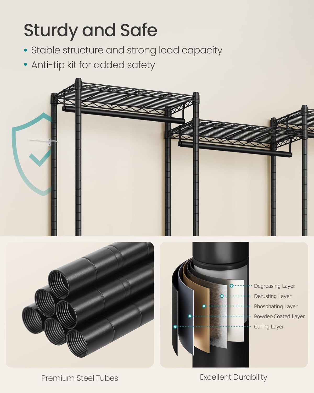 SONGMICS Heavy-Duty Clothes Rack, Garment Rack, Portable Closet, 68.7-Inch Wide Clothing Rack with