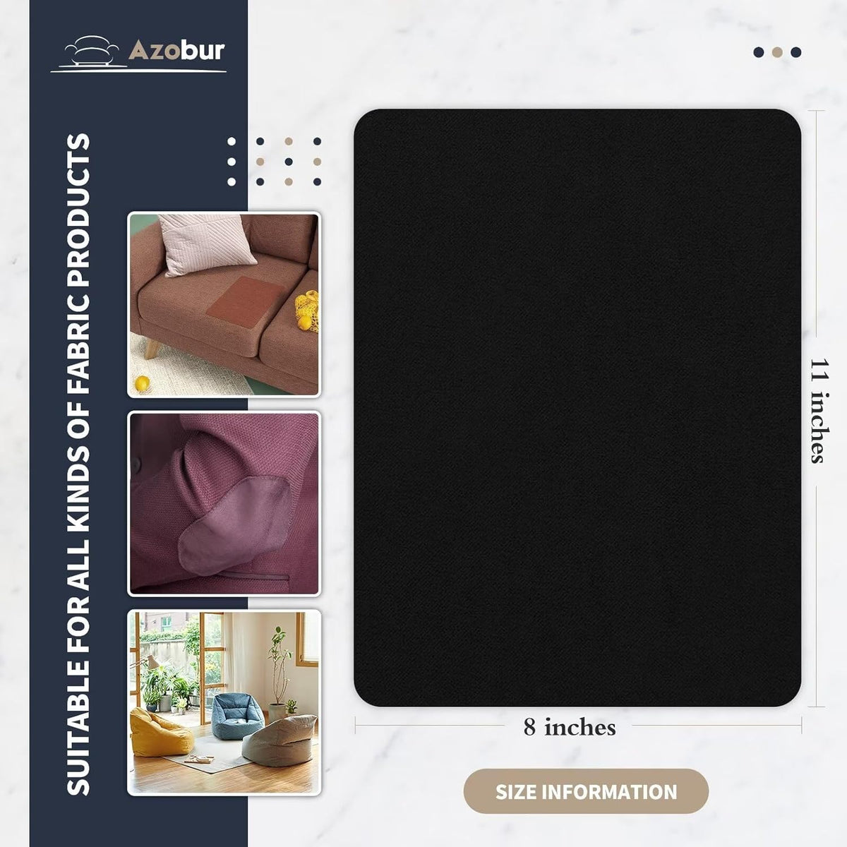 Azobur Velvet Patch,Self-Adhesive Rectangular Flannel Fabric Patch,Multicolor Available Anti