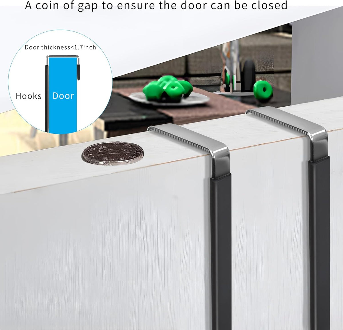 FYY Over The Door Hooks, 4 Pack Upgraded Long Door Hangers Hooks with Rubber Prevent Scratches