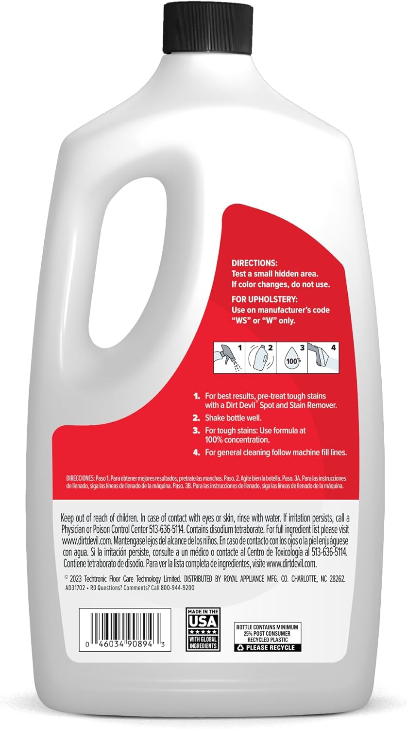 Dirt Devil Pet Portable Spot Cleaner Solution, 64 oz., Fresh Blossom Scent, Upholstery and Carpet
